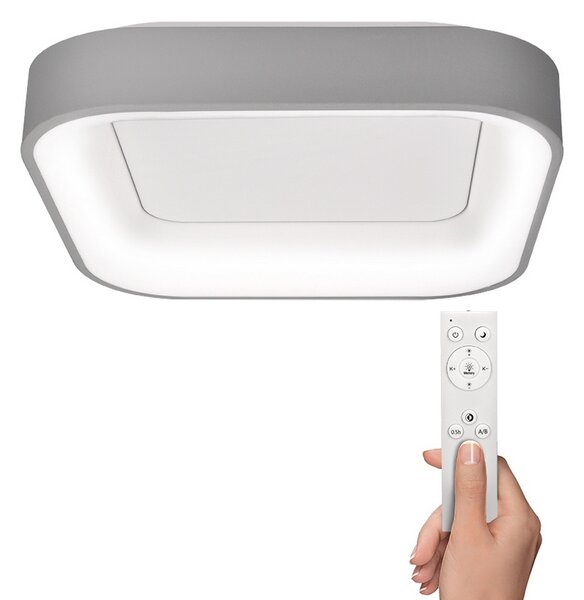 SOLIGHT LED stropní světlo čtvercové Treviso, 48W, 2880lm, stmívatelné, dálkové ovládání, šedá