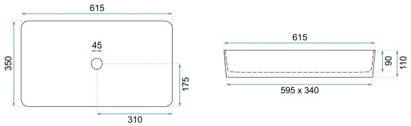 REA-U6510 - Umyvadlo na desku DENIS 35x61,5 cm keramika/matná černá