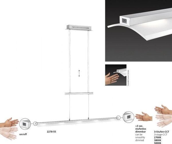 Paul Neuhaus Závěsné LED svítidlo NELE, 24W, d. 100 cm, CCT 2700-5000K