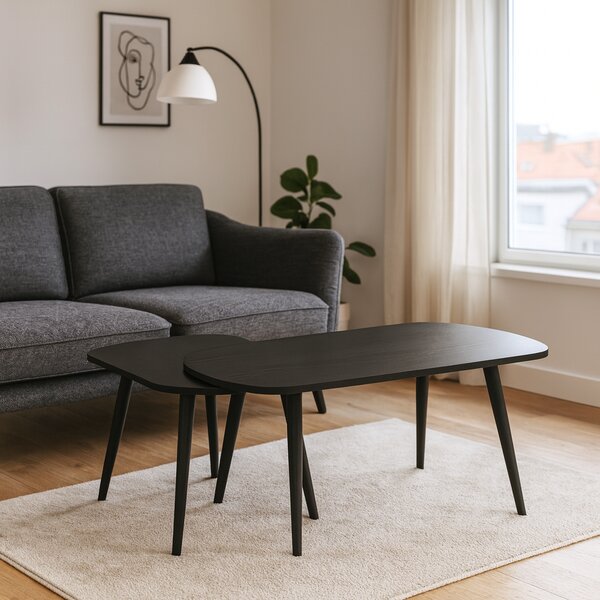 Set designových konferenčních stolků BROSCO, černý, 85×65×38 cm, s kovovými nožkami