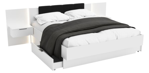 Manželská postel ARKADIA + rošt a deska s nočními stolky, 160x200, bílá