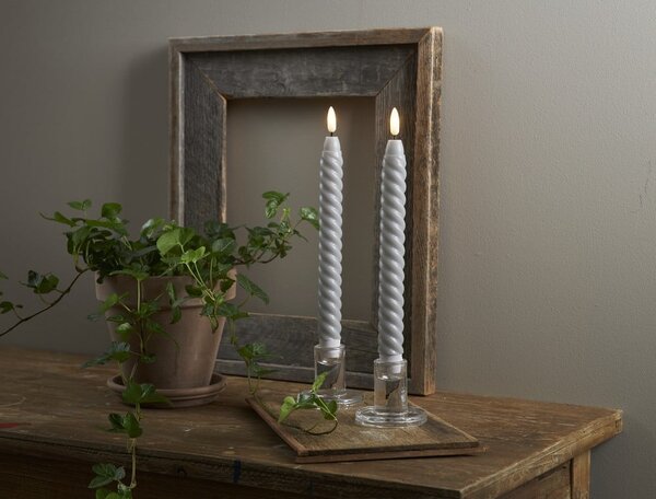 Sada 2 šedých voskových LED svíček Star Trading Flamme Swirl Antique, výška 25 cm