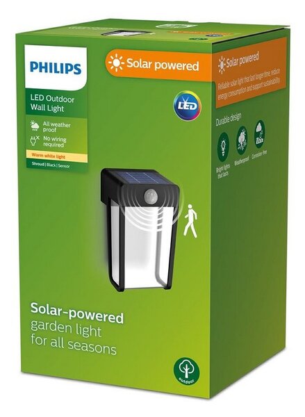 Philips 8720169265509 Outdoor solar Shroud solární nástěnné svítidlo se senzorem PIR LED 2,3W 250/25lm 2700K IP44 černá, čírá