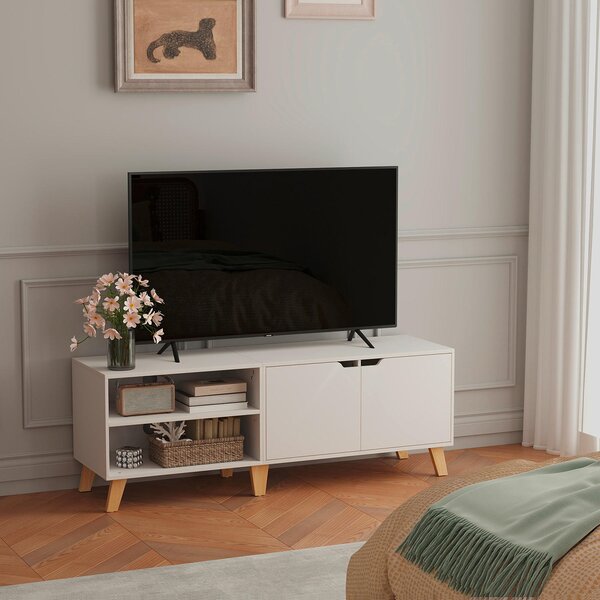 KOMODA POD TELEVIZI, bílá, světle hnědá, 140/45/40 cm MID.YOU - Online Only TV příslušenství, Online Only