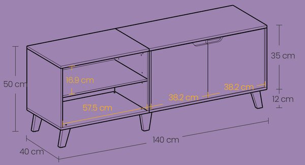 KOMODA POD TELEVIZI, bílá, světle hnědá, 140/45/40 cm MID.YOU - Online Only TV příslušenství, Online Only