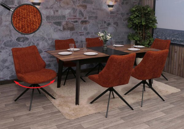 Sada 6 jídelních židlí HWC-O48, kuchyňská židle, otočná, tkanina/textil žinylka (320g/m²) Oeko-Tex červenohnědá