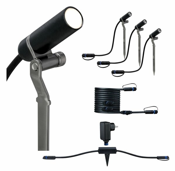 PAULMANN Plug & Shine set Smart Home Zigbee 3.0 LED bodové zahradní světlo Plantini IP65 3000K 3x2W 21VA antracit