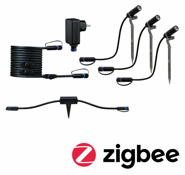 PAULMANN Plug & Shine set Smart Home Zigbee 3.0 LED bodové zahradní světlo Plantini IP65 3000K 3x2W 21VA antracit