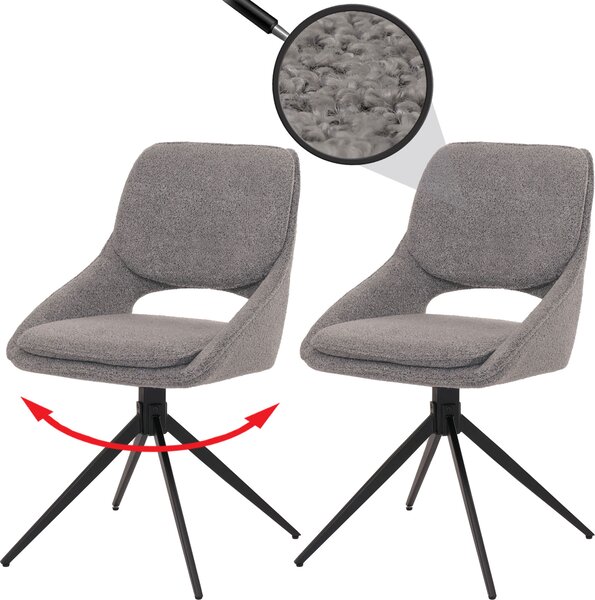 Sada 2 jídelních židlí HWC-N73, kuchyňská židle, otočná s automatickým návratem, tkanina/textil boucle (540 g/m²) Oeko-Tex šedá