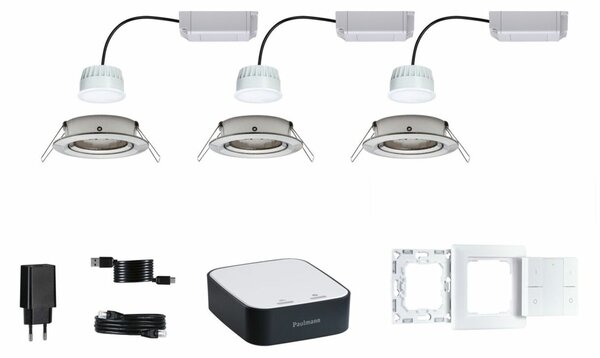 PAULMANN Startovací sada Smart Home smik Gateway nástěnný ovladač + LED vestavné svítidlo Nova Plus Coin základní sada výklopné RGBW