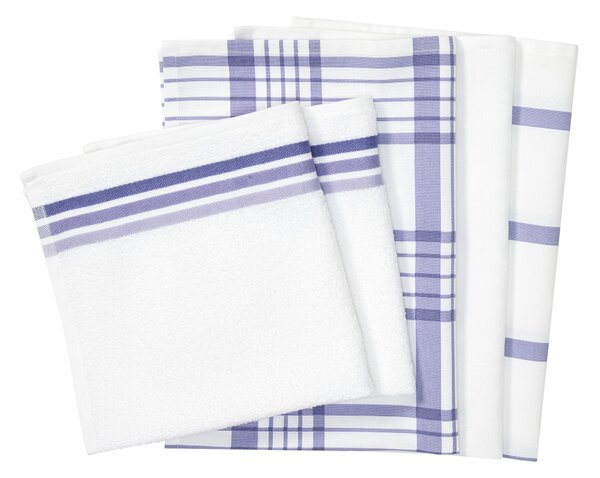 LIVARNO home Sada kuchyňských utěrek a ručníků, 100 % bavlna, 5dílná (bílá / lila fialová) (100369605002)