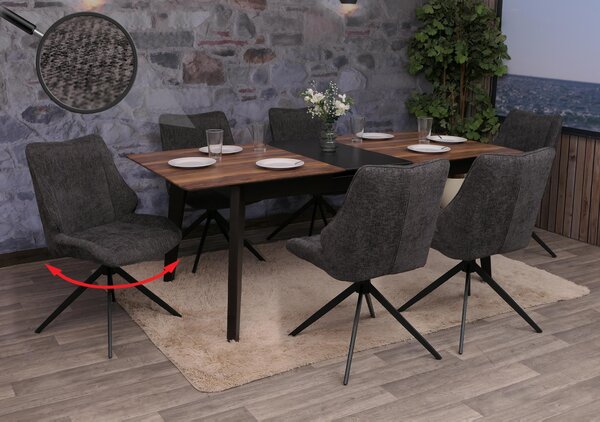 Sada 6 jídelních židlí HWC-O48, kuchyňská židle, otočná s automatickým návratem, látka/textilní žinylka (320 g/m²) Oeko-Tex šedá