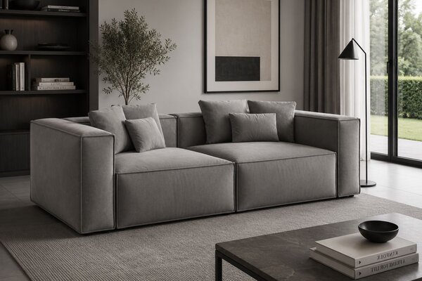 -25 % Dny MOMENTI– Cosmopolitan Design Šedá sametová čtyřmístná pohovka Aveiro 236 cm