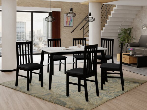 Rozkládací jídelní stůl se 6 židlemi AL16, Barva dřeva: bílá, Potah: Kronos 7, Barvy nožiček: černá Mirjan24 5903211239922