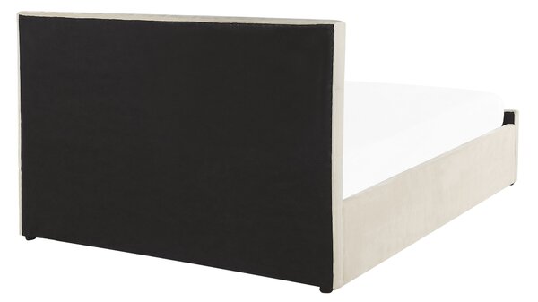 Postel s úložným prostorem Umělý samet AMIENS 140 x 200 cm Světle béžová