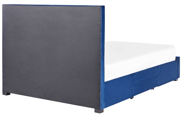Postel s úložnými zásuvkami Umělý samet LIEVIN 160 x 200 cm Námořnická modrá