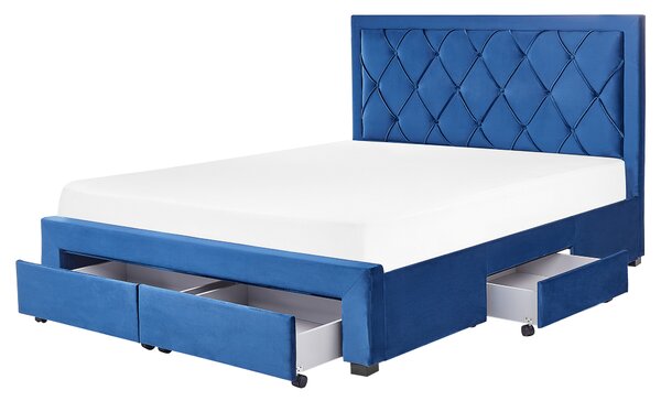 Sametová postel s úložným prostorem 160 x 200 cm modrá LIEVIN