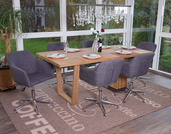 Sada 6 jídelních židlí HWC-A74, otočná židle lounge chair, výškově nastavitelná Textil, šedý