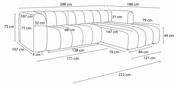-25 % Dny MOMENTI– Bobochic Paris Černá rohová pohovka Talia 288 cm, pravá
