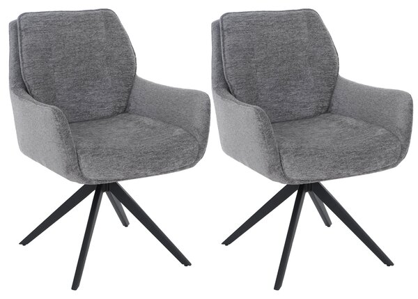 Sada dvou jídelních židlí HWC-Q37, otočná kuchyňská židle s automatickým návratem, potah z textilie (680 g/m²) typu chenille, Öko-Tex, kovová konstrukce, barva: šedá