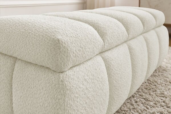 -25 % Dny MOMENTI– Bobochic Paris Bílá bouclé lavice Denali 144 cm s úložným prostorem