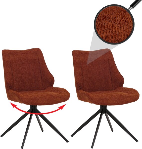 Sada 2 jídelních židlí HWC-O48, kuchyňská židle, otočná s automatickým návratem, tkanina/textil šenil (320g/m²) Oeko-Tex červenohnědá