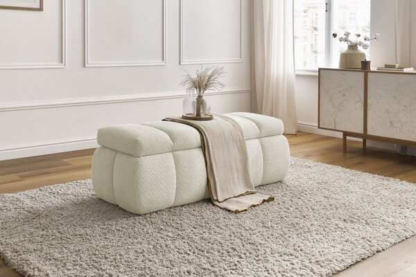 -25 % Dny MOMENTI– Bobochic Paris Bílá bouclé lavice Denali 144 cm s úložným prostorem