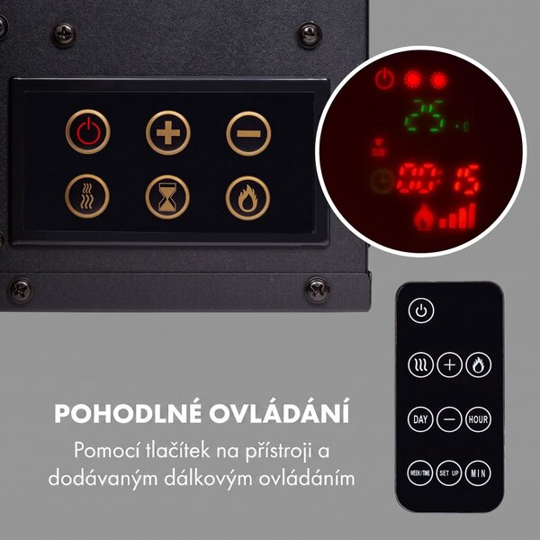 Klarstein Elektrický krb, elektrický krb do obývacího pokoje a interiéru, elektrický krb s LED plameny, ventilátorový ohřívač s časovačem, nastavitelný termostat, ohřívač 1600 W