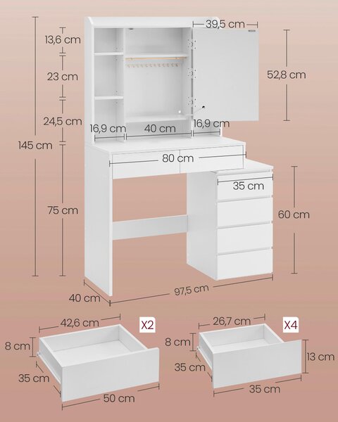TOALETNÍ STOLEK, bílá, 97,5/40/145 cm Boxxx - Online Only toaletní stolky, Online Only