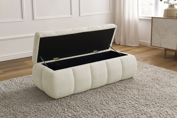 -25 % Dny MOMENTI– Bobochic Paris Bílá bouclé lavice Denali 144 cm s úložným prostorem