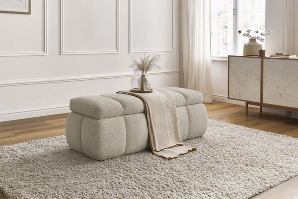 -25 % Dny MOMENTI– Bobochic Paris Béžová bouclé lavice Denali 144 cm s úložným prostorem