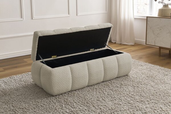 -25 % Dny MOMENTI– Bobochic Paris Béžová bouclé lavice Denali 144 cm s úložným prostorem