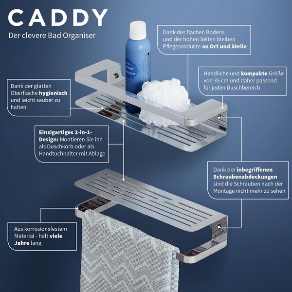 Tiger Caddy, univerzální sprchový držák 2 v 1, sloužící jako sprchový košík nebo držák na ručníky