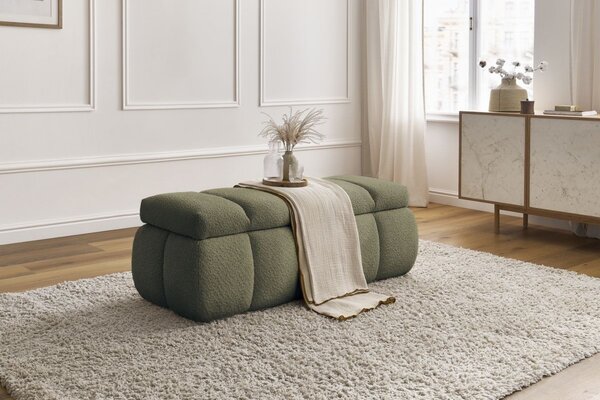 -25 % Dny MOMENTI– Bobochic Paris Zelená bouclé lavice Denali 144 cm s úložným prostorem