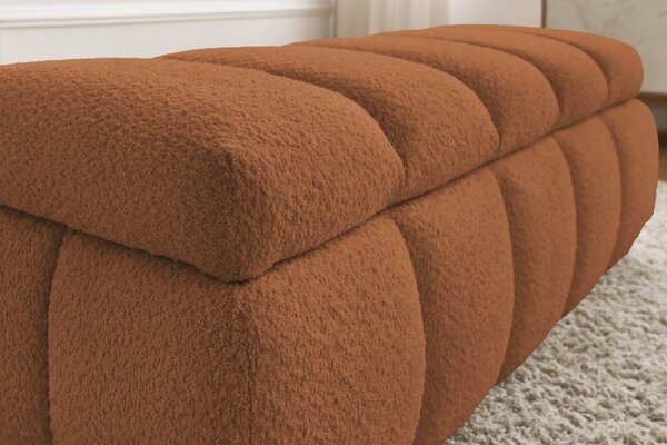 -25 % Dny MOMENTI– Bobochic Paris Terakotově oranžová bouclé lavice Denali 144 cm s úložným prostorem