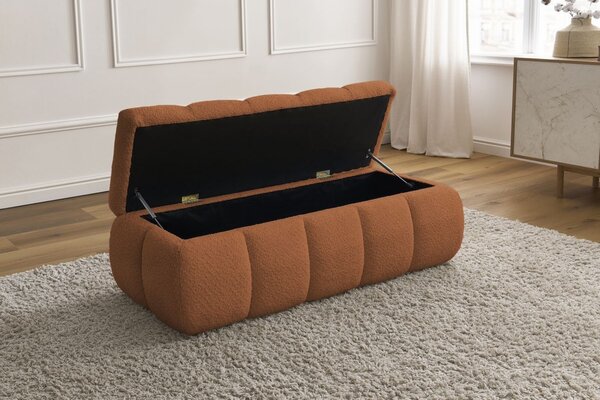 -25 % Dny MOMENTI– Bobochic Paris Terakotově oranžová bouclé lavice Denali 144 cm s úložným prostorem