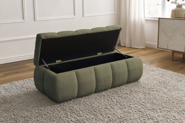-25 % Dny MOMENTI– Bobochic Paris Zelená bouclé lavice Denali 144 cm s úložným prostorem