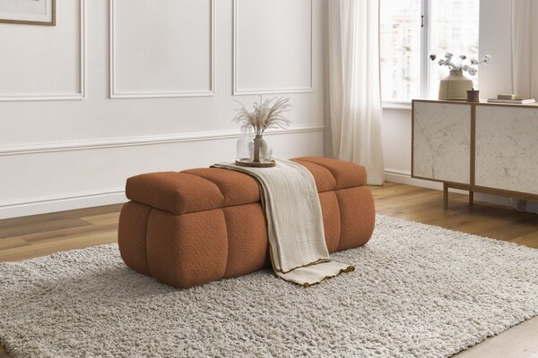 -25 % Dny MOMENTI– Bobochic Paris Terakotově oranžová bouclé lavice Denali 144 cm s úložným prostorem