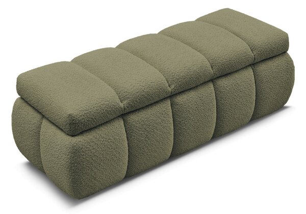 -25 % Dny MOMENTI– Bobochic Paris Zelená bouclé lavice Denali 144 cm s úložným prostorem