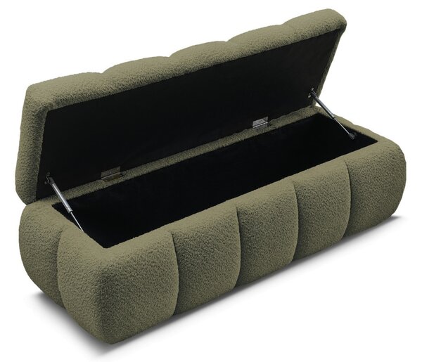 -25 % Dny MOMENTI– Bobochic Paris Zelená bouclé lavice Denali 144 cm s úložným prostorem