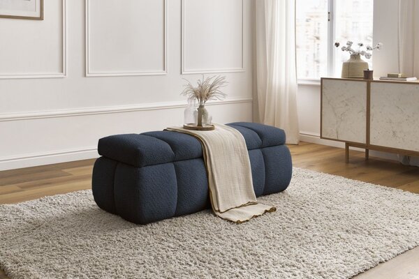 -25 % Dny MOMENTI– Bobochic Paris Tmavě modrá bouclé lavice Denali 144 cm s úložným prostorem