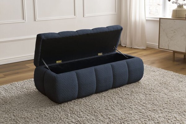 -25 % Dny MOMENTI– Bobochic Paris Tmavě modrá bouclé lavice Denali 144 cm s úložným prostorem
