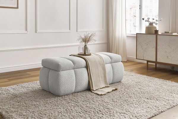 -25 % Dny MOMENTI– Bobochic Paris Světle šedá bouclé lavice Denali 144 cm s úložným prostorem
