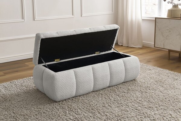 -25 % Dny MOMENTI– Bobochic Paris Světle šedá bouclé lavice Denali 144 cm s úložným prostorem