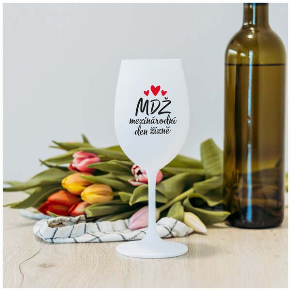 MEZINÁRODNÍ DEN ŽÍZNĚ - bílá sklenička na víno 350 ml