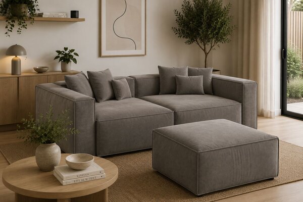 -25 % Dny MOMENTI– Cosmopolitan Design Šedá sametová podnožka Aveiro 75 x 75 cm
