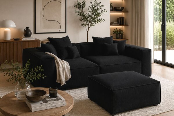 -25 % Dny MOMENTI– Cosmopolitan Design Černá sametová podnožka Aveiro 75 x 75 cm