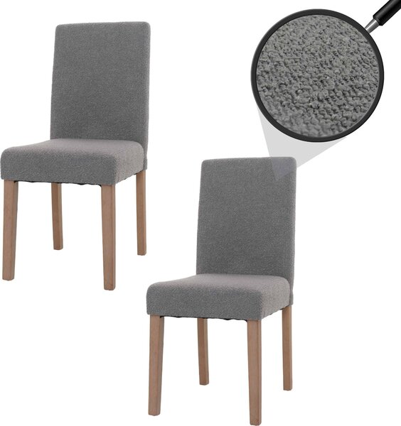Sada 2 jídelních židlí Littau, kuchyňská židle s vysokým opěradlem, látka/textil bouclé dřevo šedá, nohy v přírodní barvě