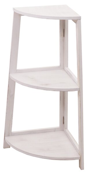 Rohový regál HWC-K44, policový regál obývací pokoj, 3 police, 80x37x37cm MDF z paulovnie shabby white