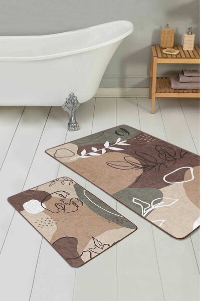 Hnědé sametové koupelnové předložky v sadě 2 ks 60x100 cm Abstract Faces – Mila Home
